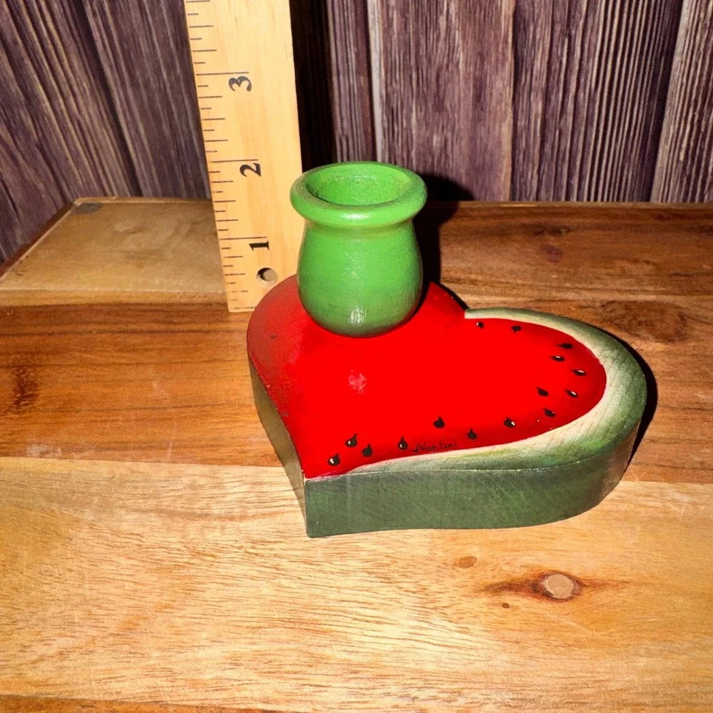 Norton Watermelon Heart Wood Candle Holder Wine Vineyard Tea Towel Set Red Green